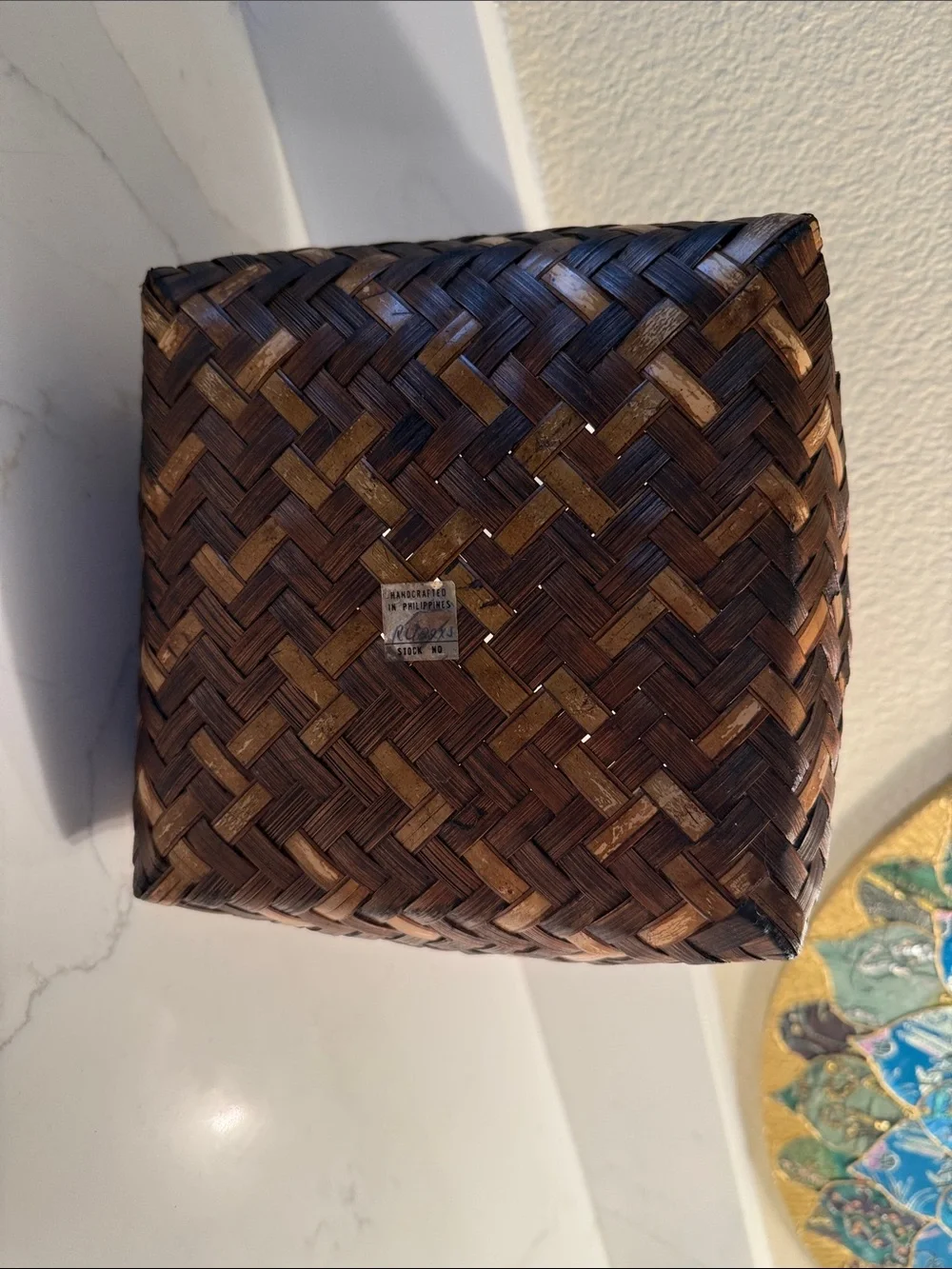 Vintage Japanese Style Wabi Sabi Basket with Metal Tim